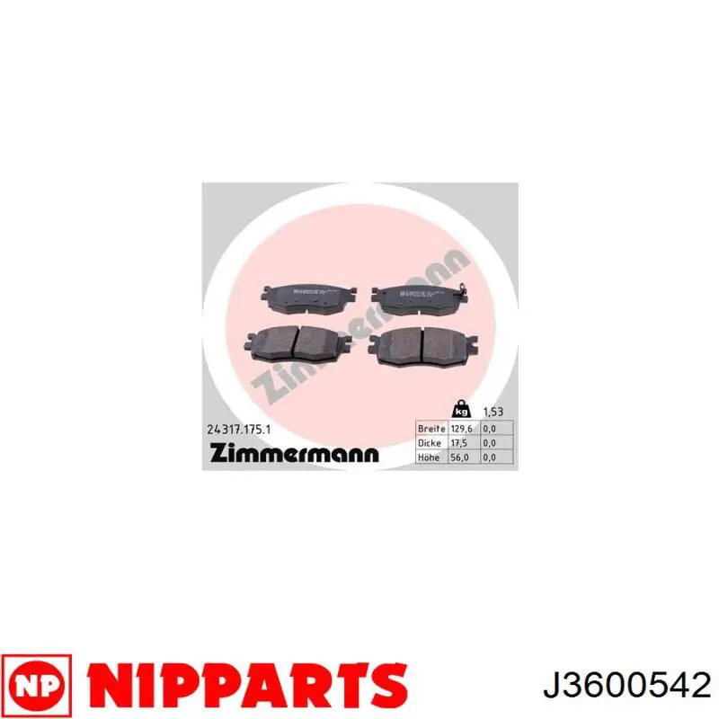 Купить J3600542 Nipparts Колодки тормозные