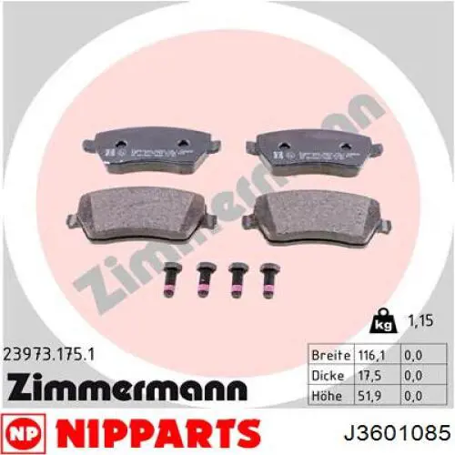 Колодки Nipparts J3601085 цена, от 22.80 USD