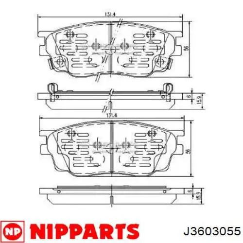 J3603055 Nipparts колодки тормозные передние дисковые