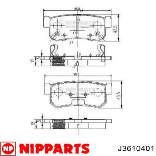 Колодки тормозные задние дисковые NIPPARTS J3610401
