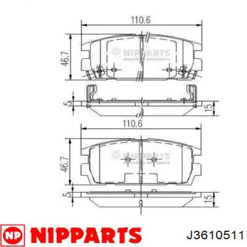 Задние тормозные колодки J3610511 Nipparts