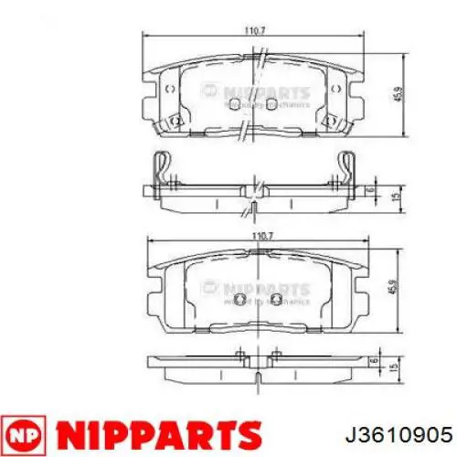 Колодки тормозные задние дисковые NIPPARTS J3610905