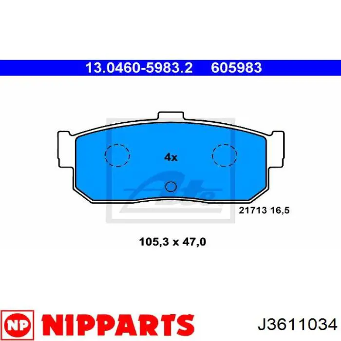 Колодки дисковые  Nipparts J3611034 цена, от 12.42 USD