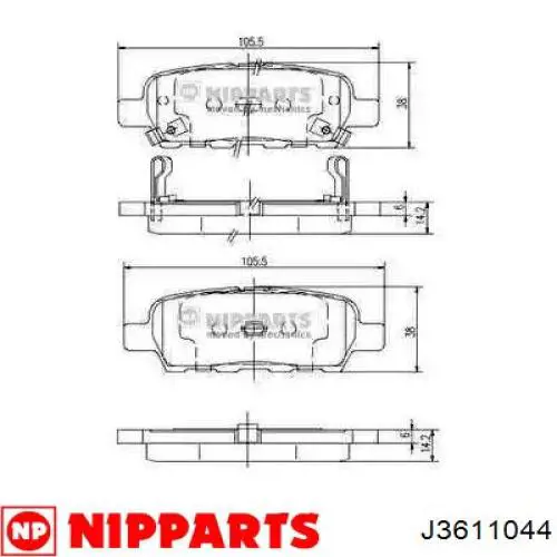 Задние тормозные колодки J3611044 Nipparts