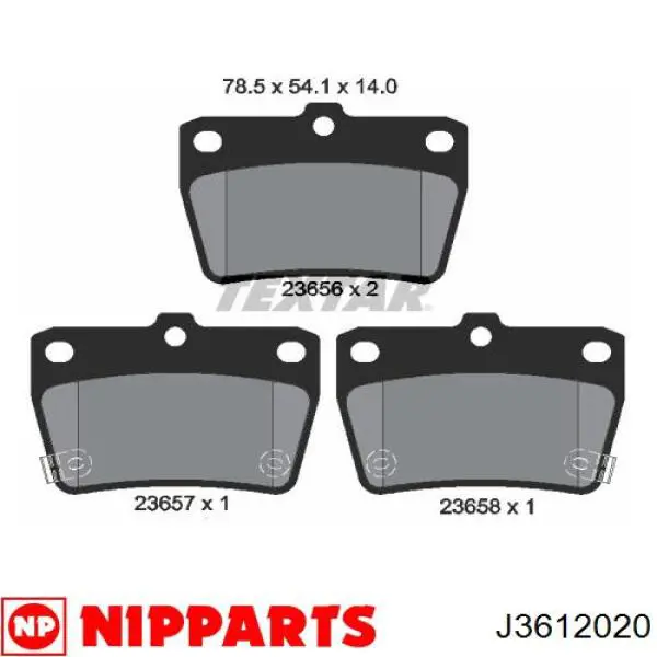 Купить J3612020 Nipparts Колодки тормозные задние, дисковые