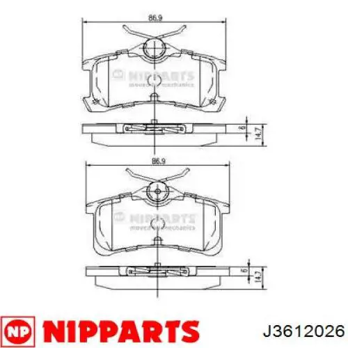J3612026 Nipparts колодки тормозные задние дисковые
