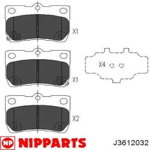 Купить J3612032 Nipparts Колодки тормозные задние, дисковые