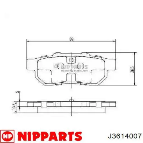 J3614007 Nipparts колодки тормозные задние дисковые