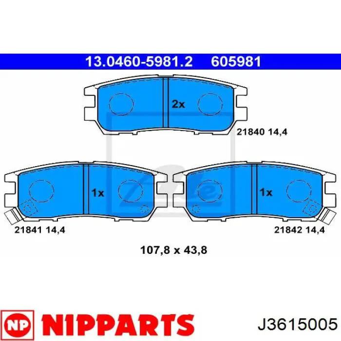 Купить J3615005 Nipparts Колодки тормозные задние, дисковые
