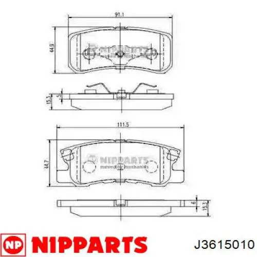 J3615010 Nipparts колодки тормозные задние дисковые