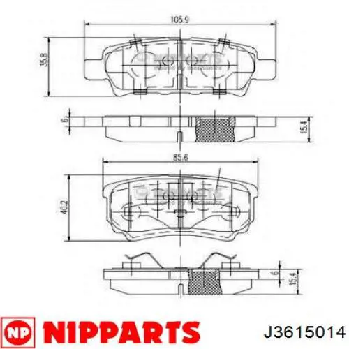 J3615014 Nipparts колодки тормозные задние дисковые