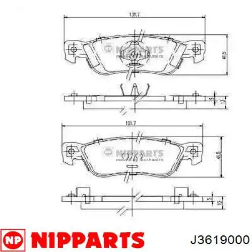 Задние тормозные колодки J3619000 Nipparts