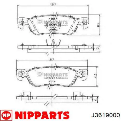 Pastillas de freno traseras J3619000 Nipparts