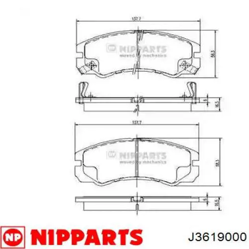 Купить J3619000 Nipparts Колодки тормозные задние, дисковые