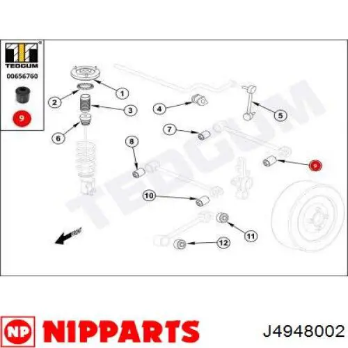 Brazo suspension inferior trasero izquierdo/derecho J4948002 Nipparts