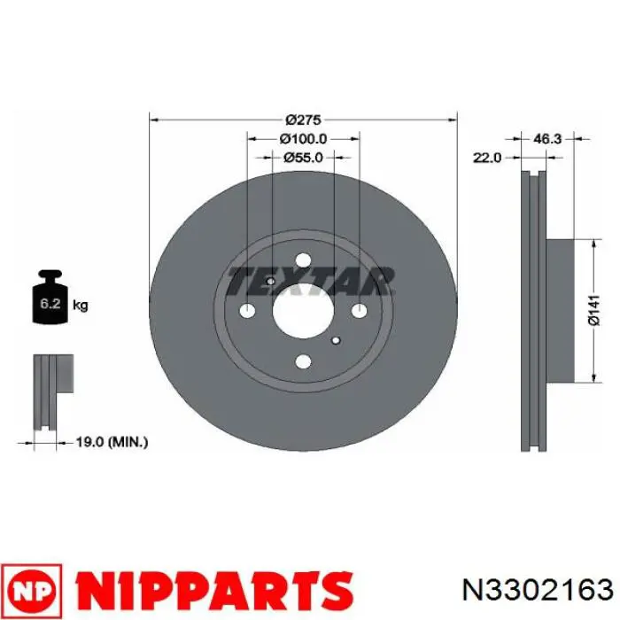 Freno de disco delantero N3302163 Nipparts