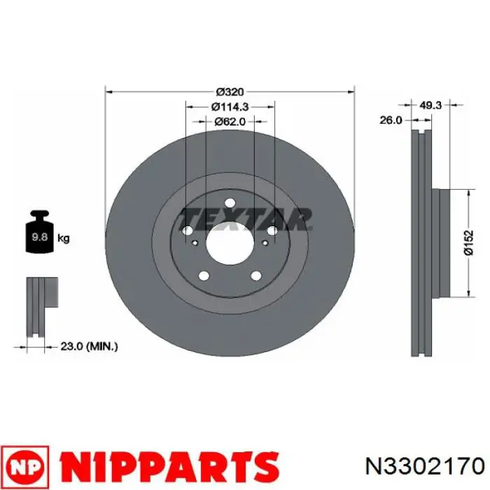 Freno de disco delantero N3302170 Nipparts