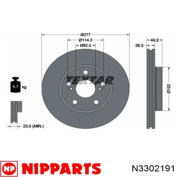 Freno de disco delantero N3302191 Nipparts