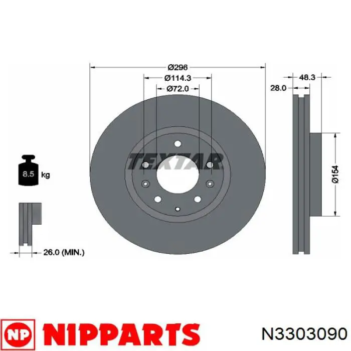 Тормоз дисковый передний Nipparts N3303090 цена, от 50.67 USD