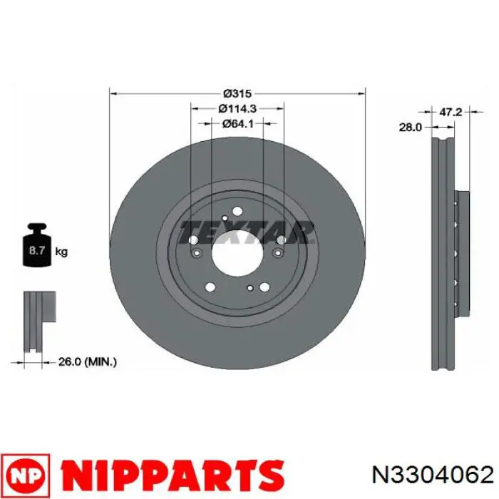 N3304062 Nipparts тормозные диски