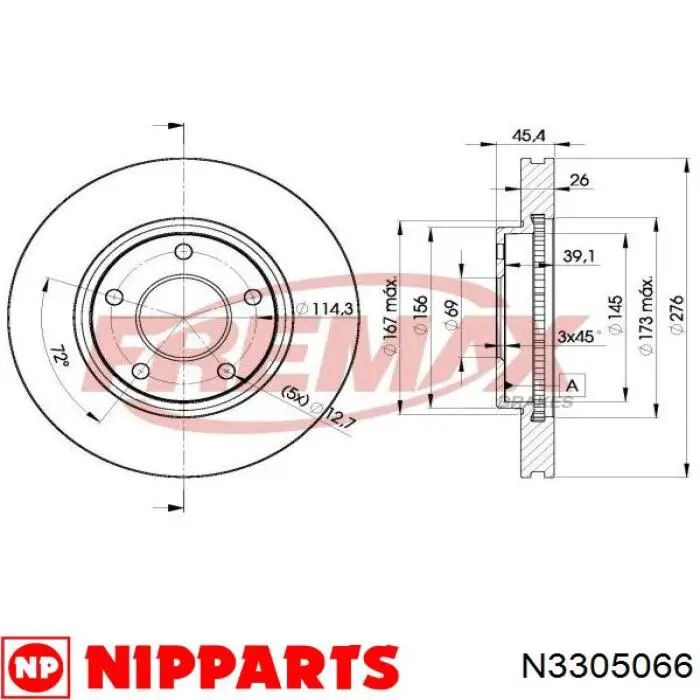 Тормоз дисковый передний Nipparts N3305066 цена, от 48.79 USD