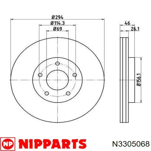 Передние тормозные диски N3305068 Nipparts