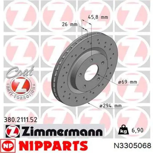 Тормоз дисковый передний Nipparts N3305068 цена, от 43.32 USD