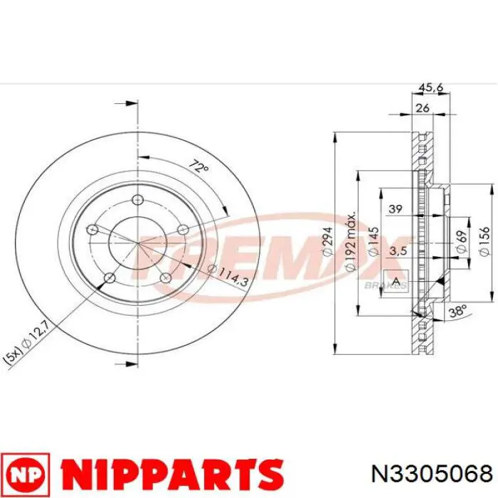 Купить N3305068 Nipparts Ротор тормозной