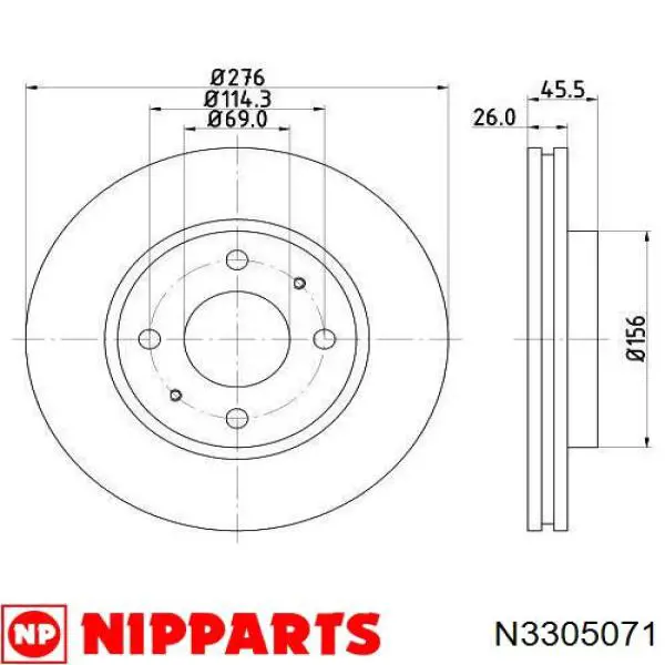 Тормоз дисковый передний Nipparts N3305071 цена, от 40.48 USD
