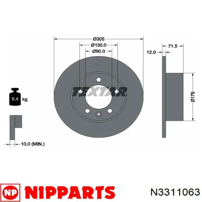 Задний тормозной диск Nipparts N3311063 цена, от 48.46 USD