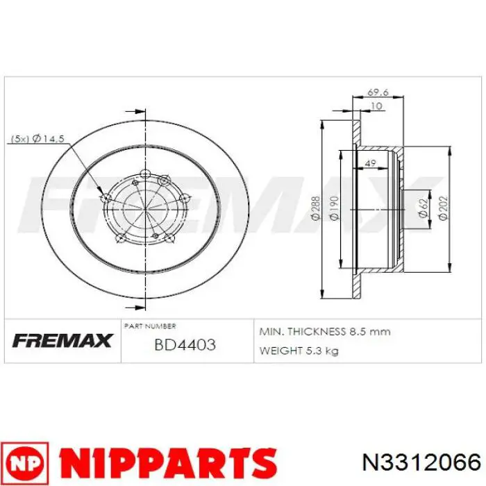 Тормозные диски N3312066 Nipparts
