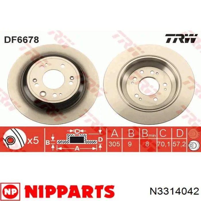 Disco de freno trasero N3314042 Nipparts