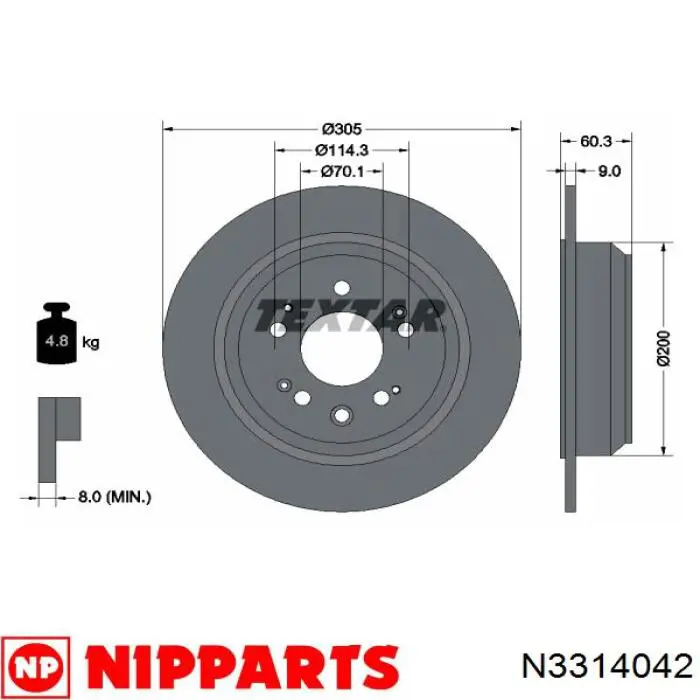 Задний тормозной диск Nipparts N3314042 цена, от 45.39 USD