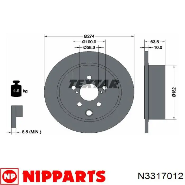 N3317012 Nipparts disco do freio traseiro