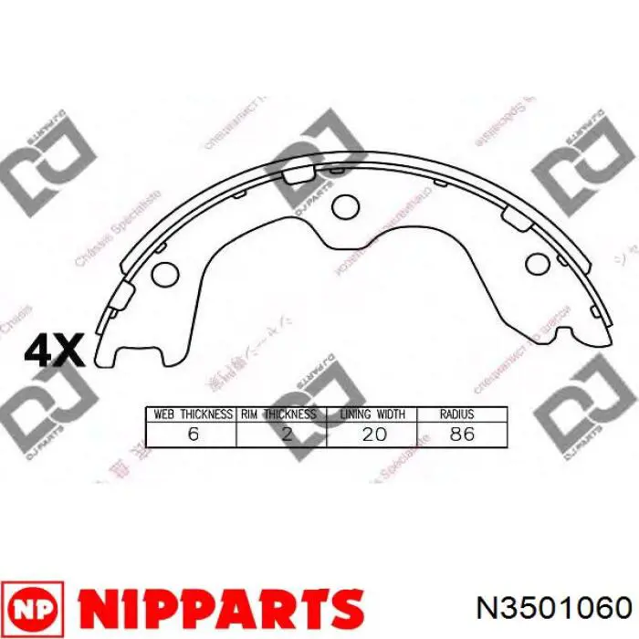 Тормозные колодки стояночного тормоза Nipparts N3501060 цена, от 30.09 USD