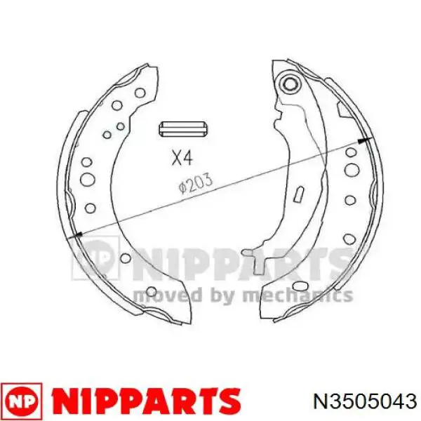 Колодки тормозные задние барабанные, в сборе с цилиндрами, комплект N3505043 Nipparts