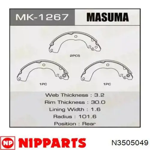 Тормоза рабочие задние ножные и тормозные барабаны Nipparts N3505049 цена, от 25.34 USD