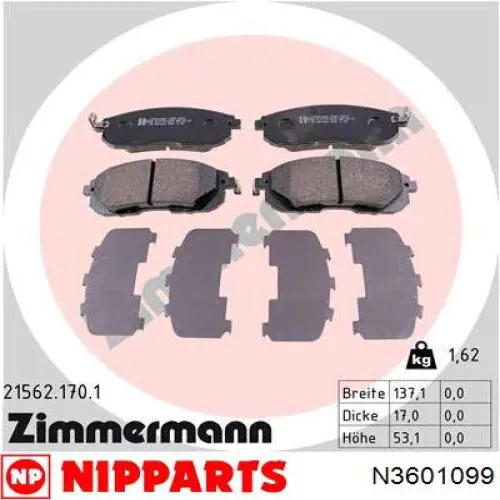 Купить N3601099 Nipparts Колодки тормозные