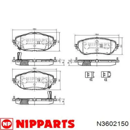 N3602150 Nipparts sapatas do freio dianteiras de disco