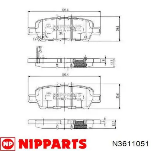 Задние тормозные колодки N3611051 Nipparts