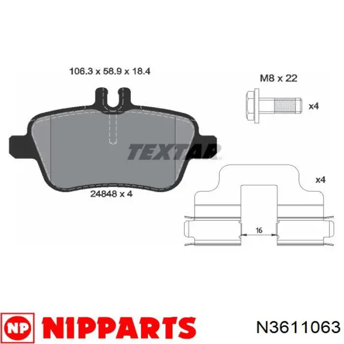 Задние тормозные колодки N3611063 Nipparts