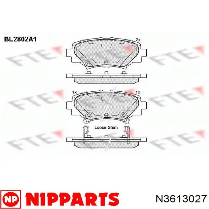 Задние дисковые колодки Nipparts N3613027