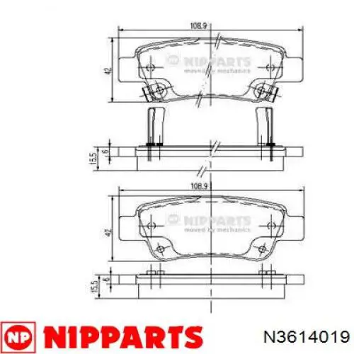 Задние тормозные колодки N3614019 Nipparts