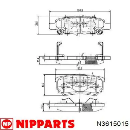 N3615015 Nipparts колодки тормозные задние дисковые