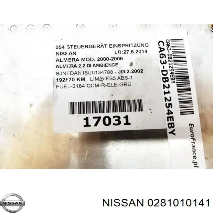 Купить 0281010141 Nissan/Infiniti Электронный блок управления двигателем