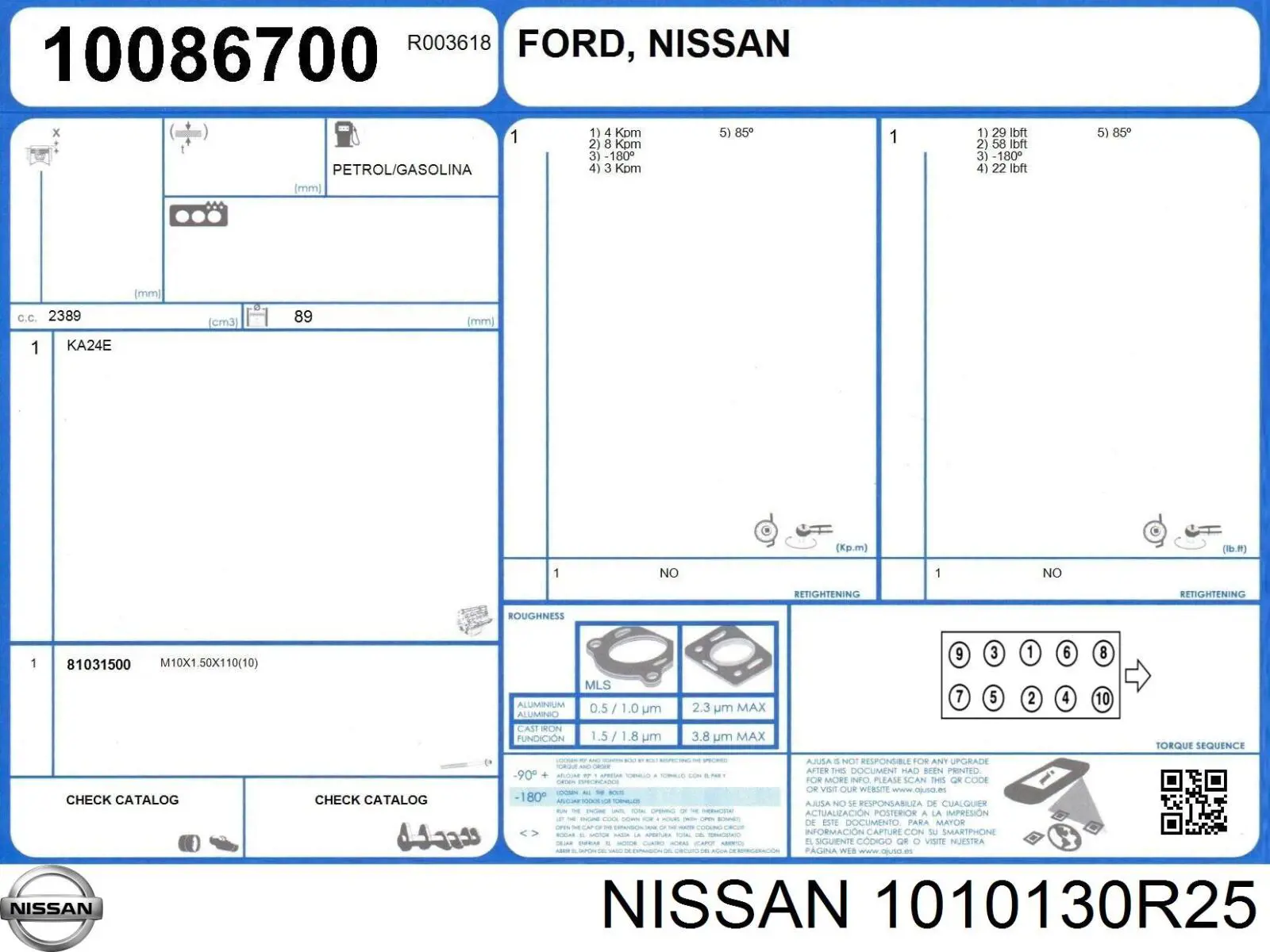 Комплект прокладок двигателя A010130R2E Nissan