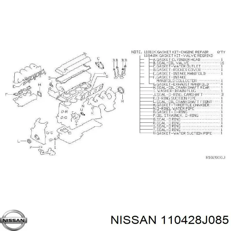 Верхний комплект прокладок двигателя Nissan/Infiniti 110428J085 цена, от 128.39 USD
