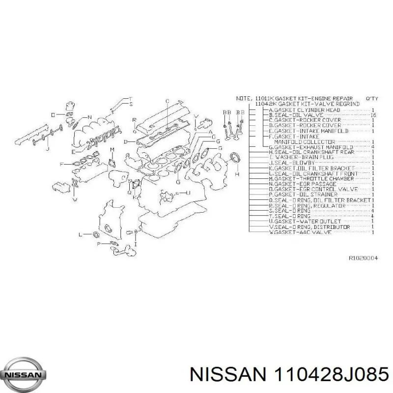 Купить 110428J085 Nissan/Infiniti Верхний комплект прокладок двигателя