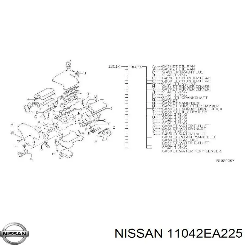 Купить 11042EA225 Nissan/Infiniti Верхний комплект прокладок двигателя