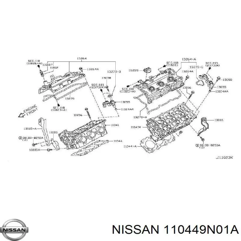 Прокладка головки блока цилиндров (ГБЦ) правая Nissan 110449N01A